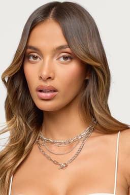 Mixed Necklace Pack 6 Assorted Styles Silver Tone Metal 14.2-18.6 Inch Length