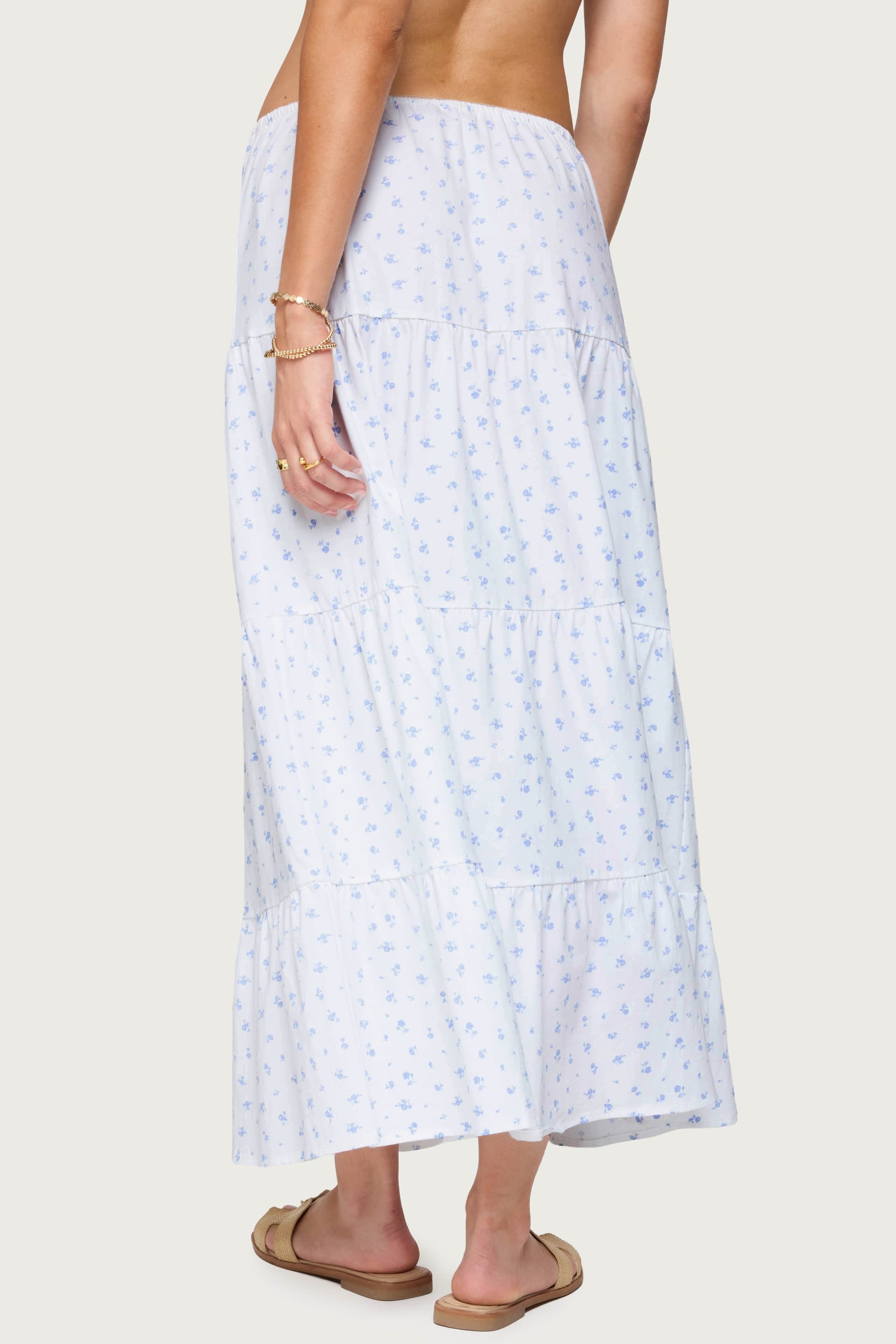 Charley Floral Tiered Maxi Skirt - Adjustable Tie Waist, Cotton Lyocell Blend