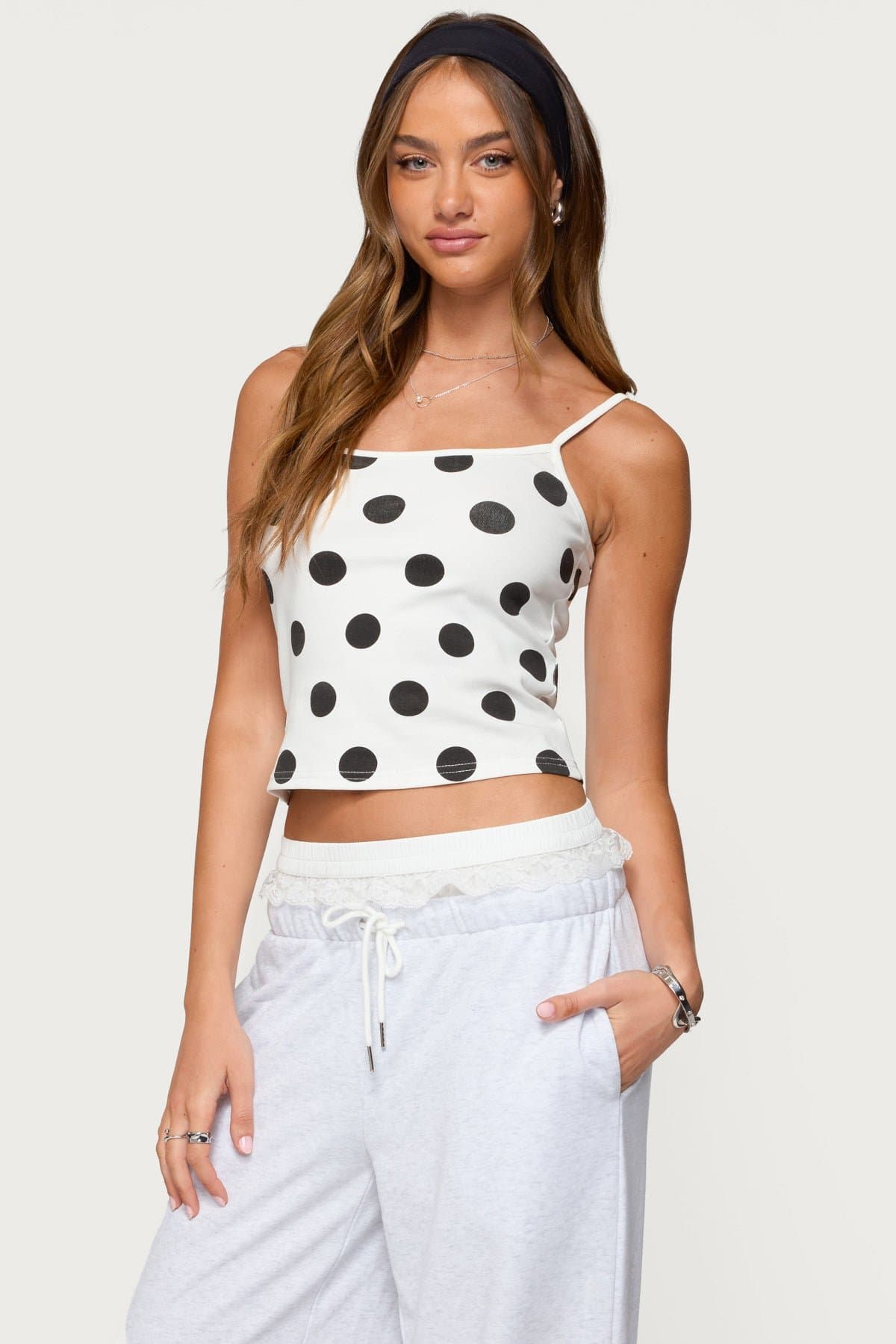Lynne Polka Dot Tank Top with Adjustable Straps - Cotton Spandex