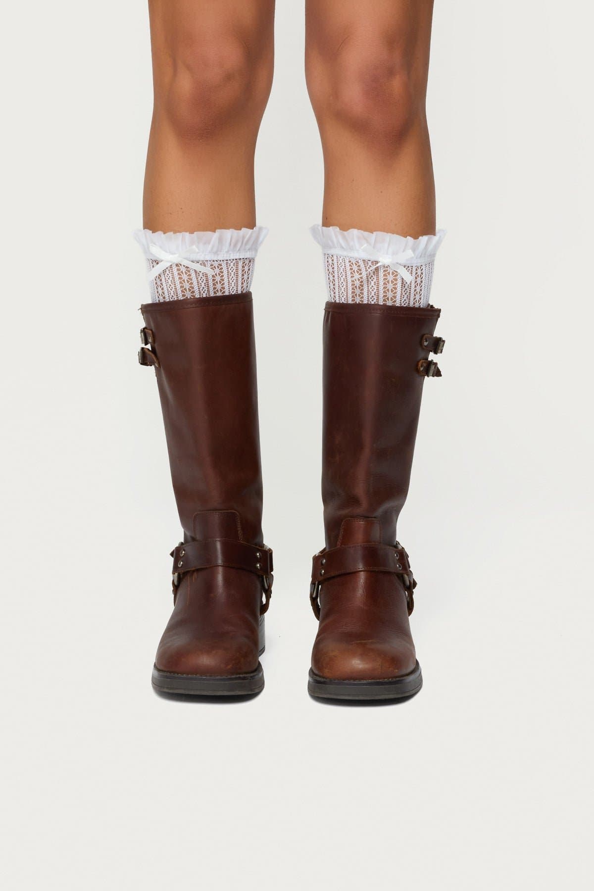 Sheer Lace Socks with Bow Detail - Nylon Spandex