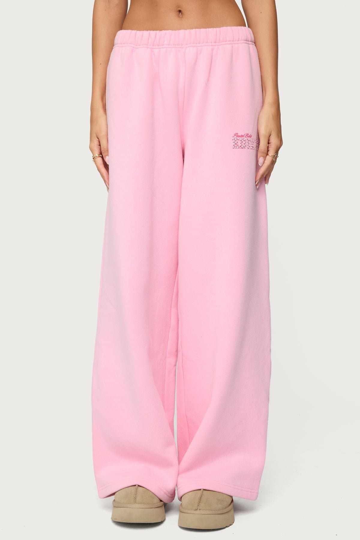 Pastel Edit Edikted Sweatpants - Straight Leg Polyester Cotton Flower Graphic Print