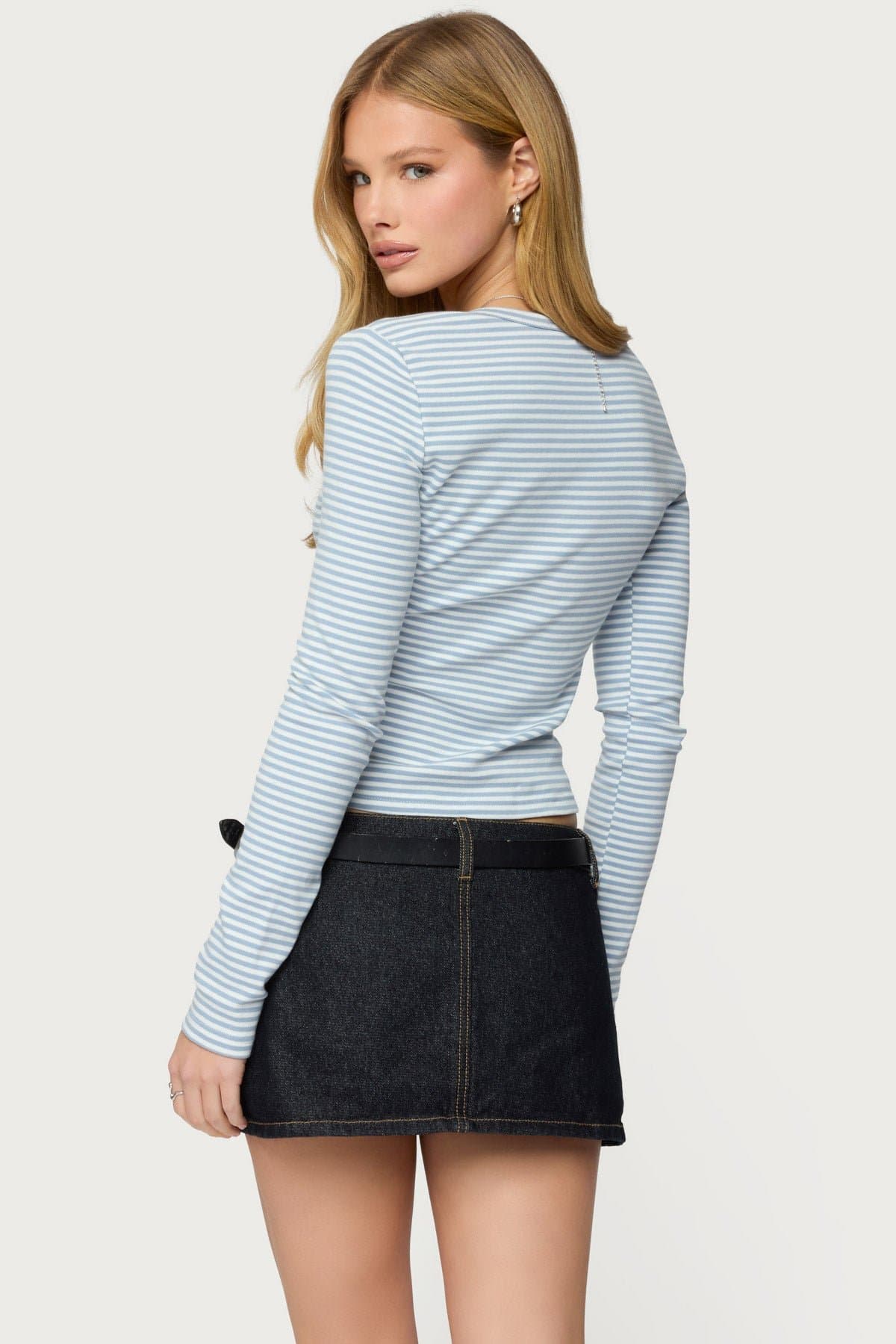 Jocelyn Striped Long Sleeve Top - Cotton Spandex Button Front