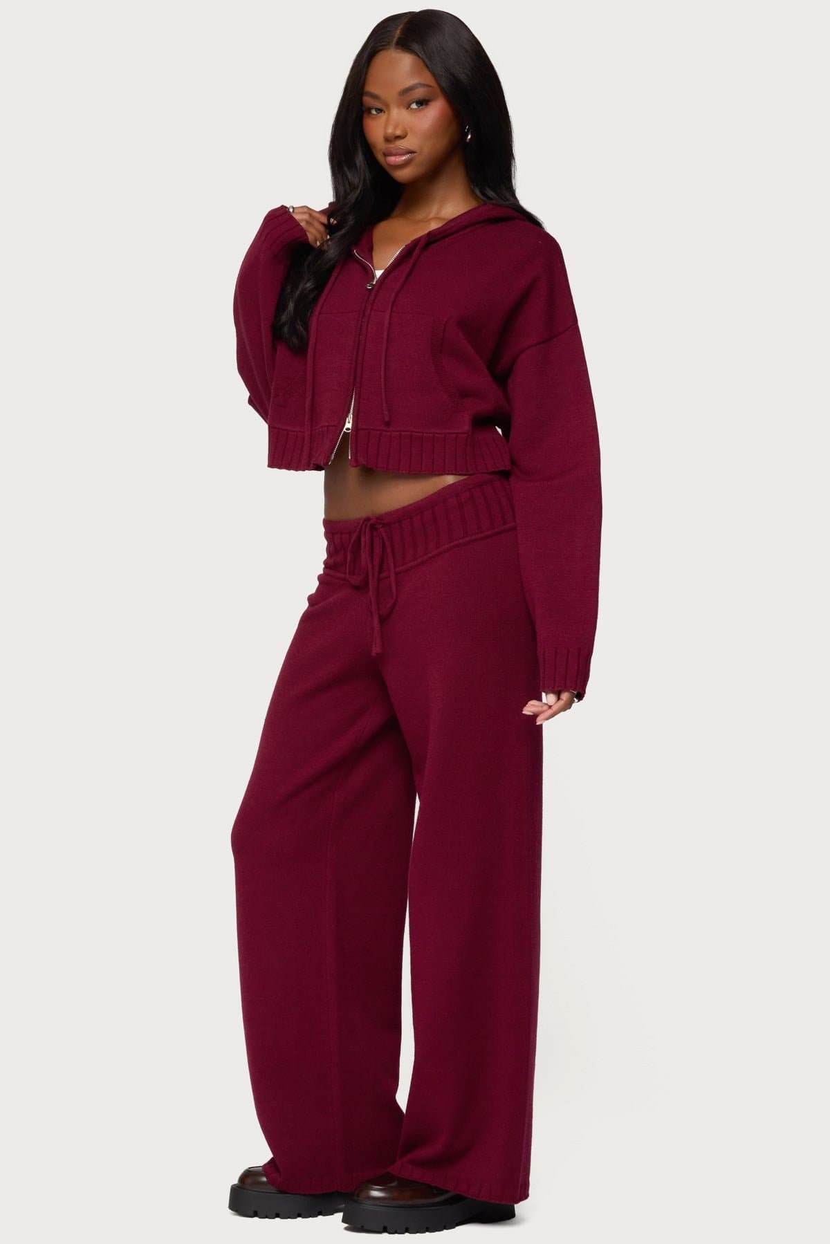 Russell Straight Leg Knit Pants - Adjustable Tie Waist, Rayon Polyester Nylon