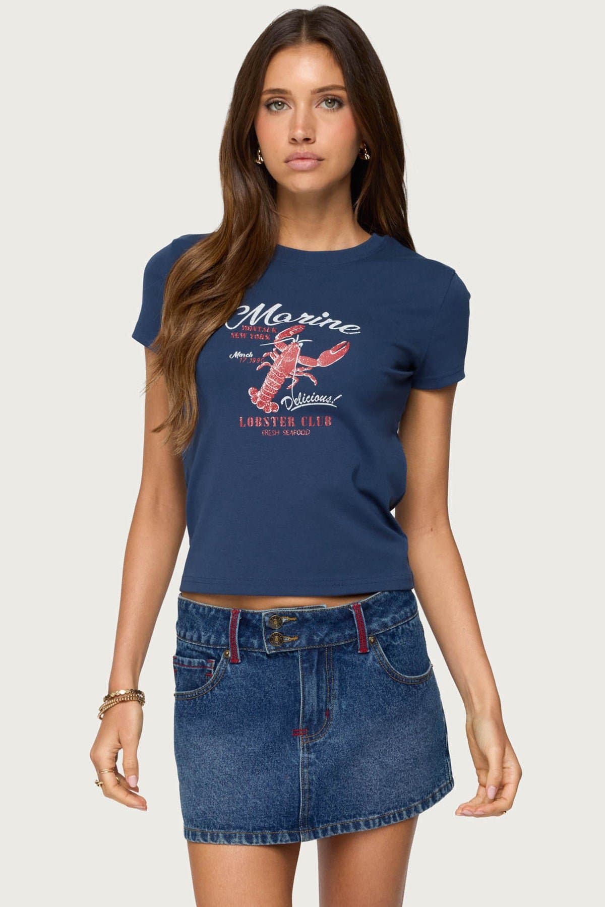 Lobster Club T-Shirt with Marine Graphic Print, Cotton Spandex Unisex