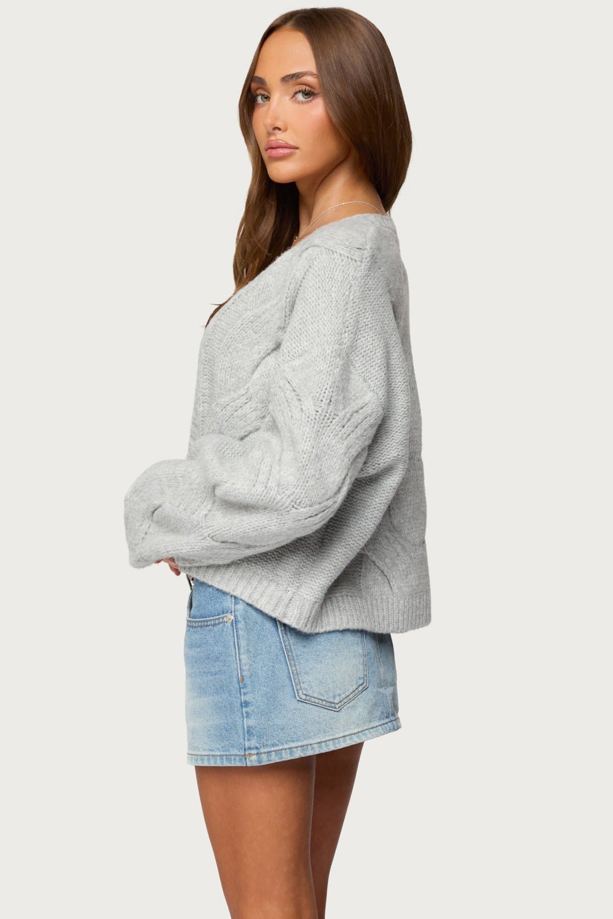 Braiden Chunky Cable Knit Cardigan - Polyester Sweater