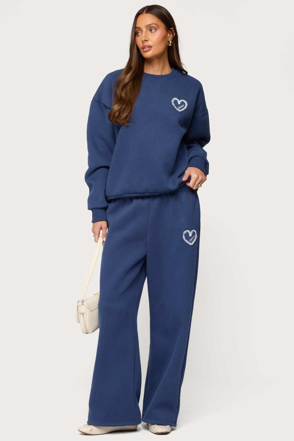 Love Edikted Oversized Crewneck Sweatshirt with Lace Heart Patch