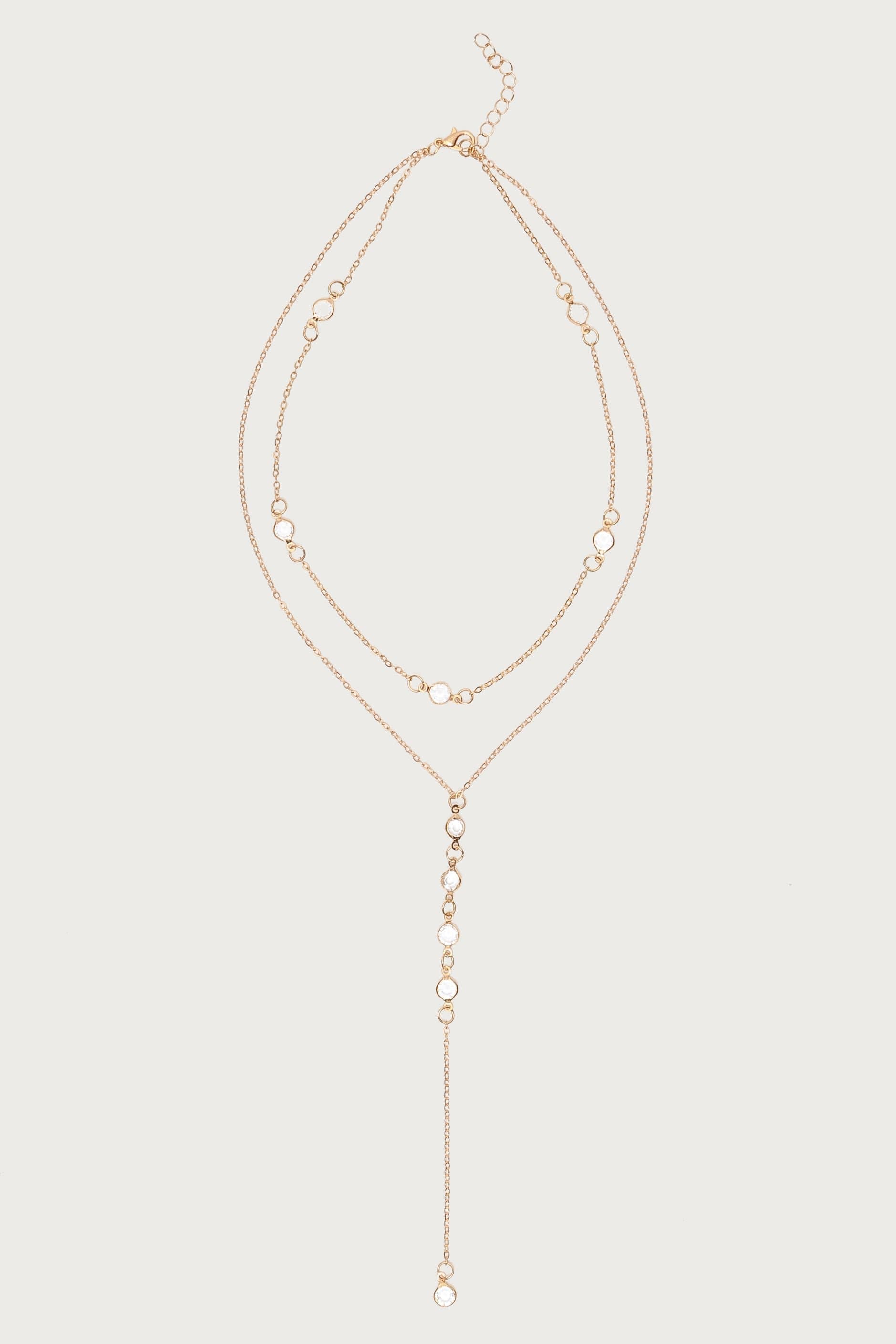 Stone Layered Cascading Necklace Gold Tone Metal 15.7 Inch Length