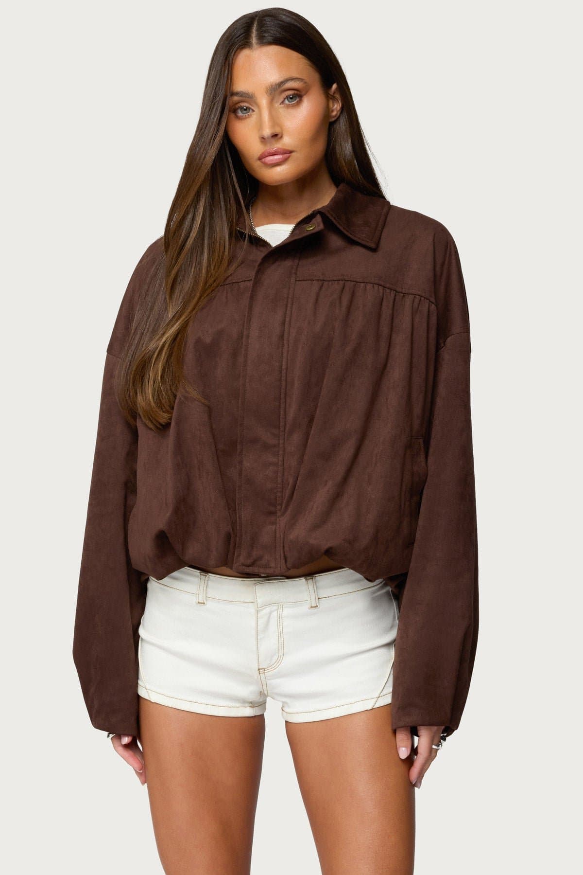 Alberta Faux Suede Bubble Jacket Oversized Fit Collared Polyester Spandex