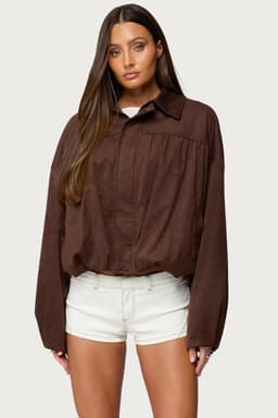 Alberta Faux Suede Bubble Jacket Oversized Fit Collared Polyester Spandex