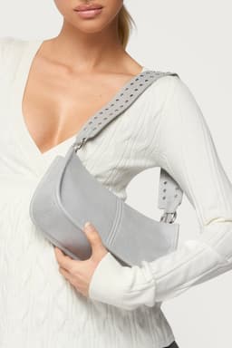 Studded Strap Faux Leather Bag - Polyurethane 9.7"W x 4.7"H x 4.3"D