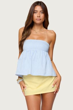 Maddie Strapless Striped Babydoll Top - Polyester Back Tie Closure