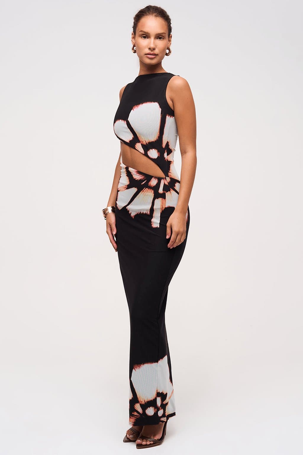 Slash Detail Maxi Dress in Desert Rose - Mesh Outer Bodycon Fit