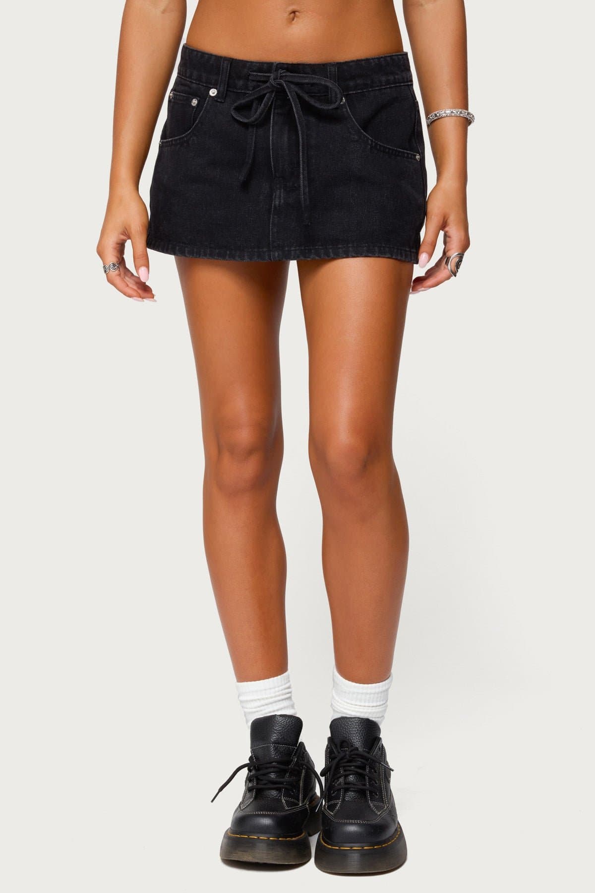 Ziggie Tie Front Denim Mini Skort - 100% Cotton