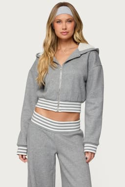Eloura Stripey Zip-Up Hoodie - Striped Polyester Cotton Hoodie