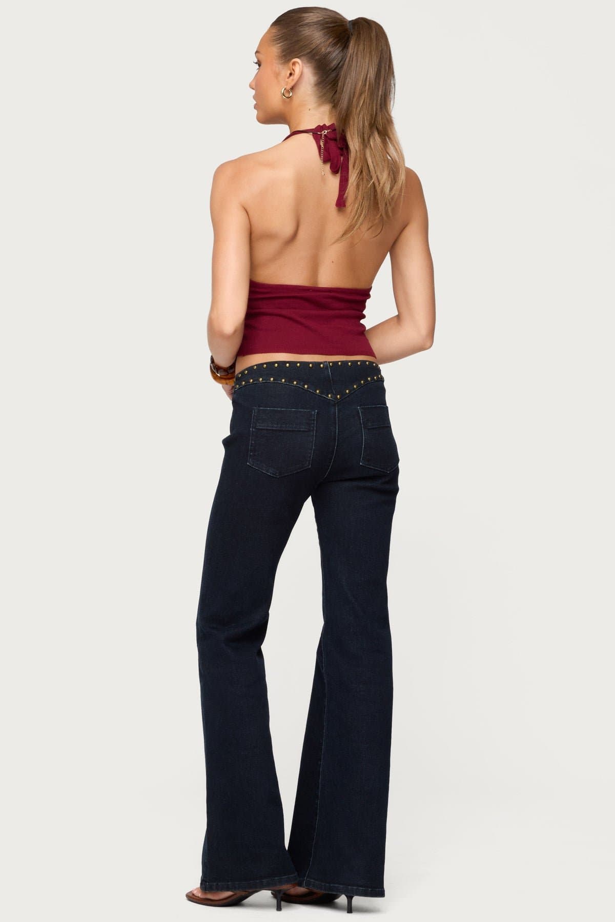 Missie Knitted Plunge Neck Halter Top - Rayon Knit Fabric