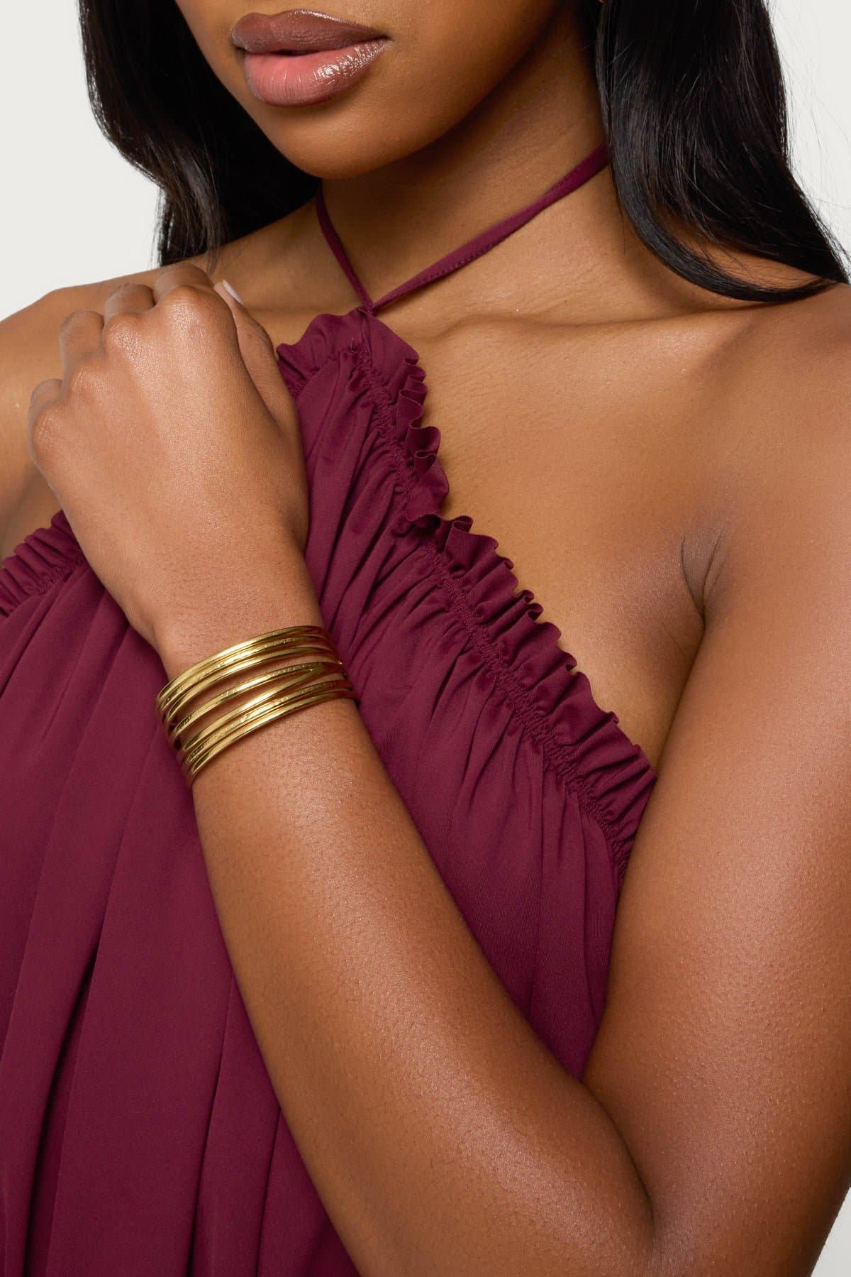 Multi Layered Bracelet Gold Tone Metal 2.2 Inch Length