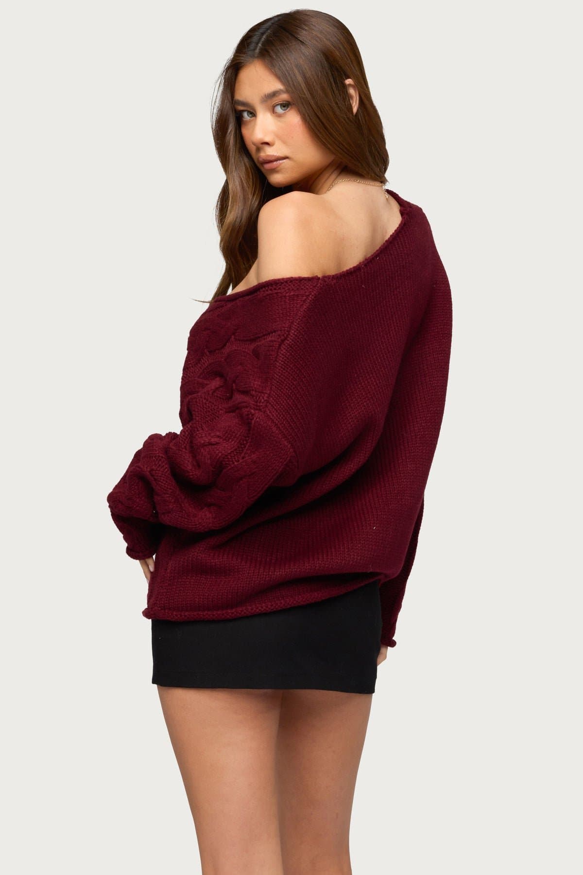 Inga Oversized Cable Knit Sweater - Acrylic Deep V Neck