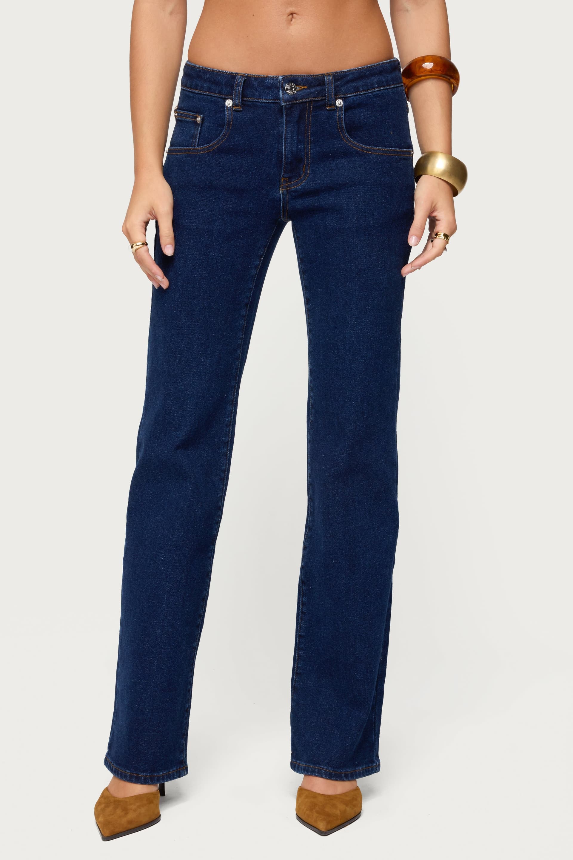 Jemima Low Rise Straight Leg Jeans in Stretchy Denim Cotton Polyester Spandex