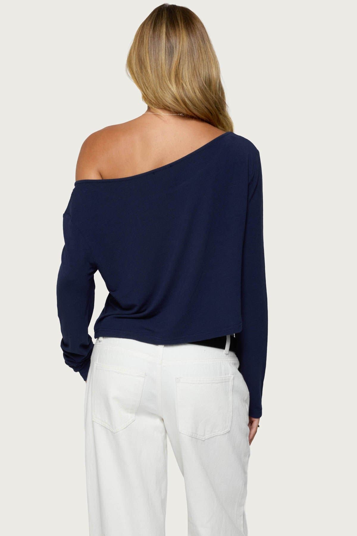 LA Babe Off Shoulder Long Sleeve Top - Polyester Spandex