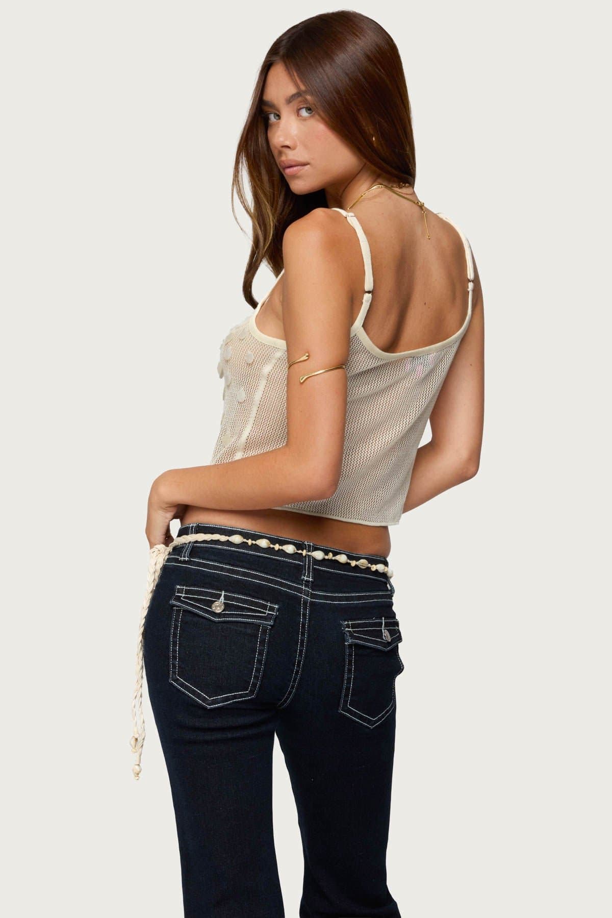 Onya Iridescent Sheer Knit Tank Top with Adjustable Straps