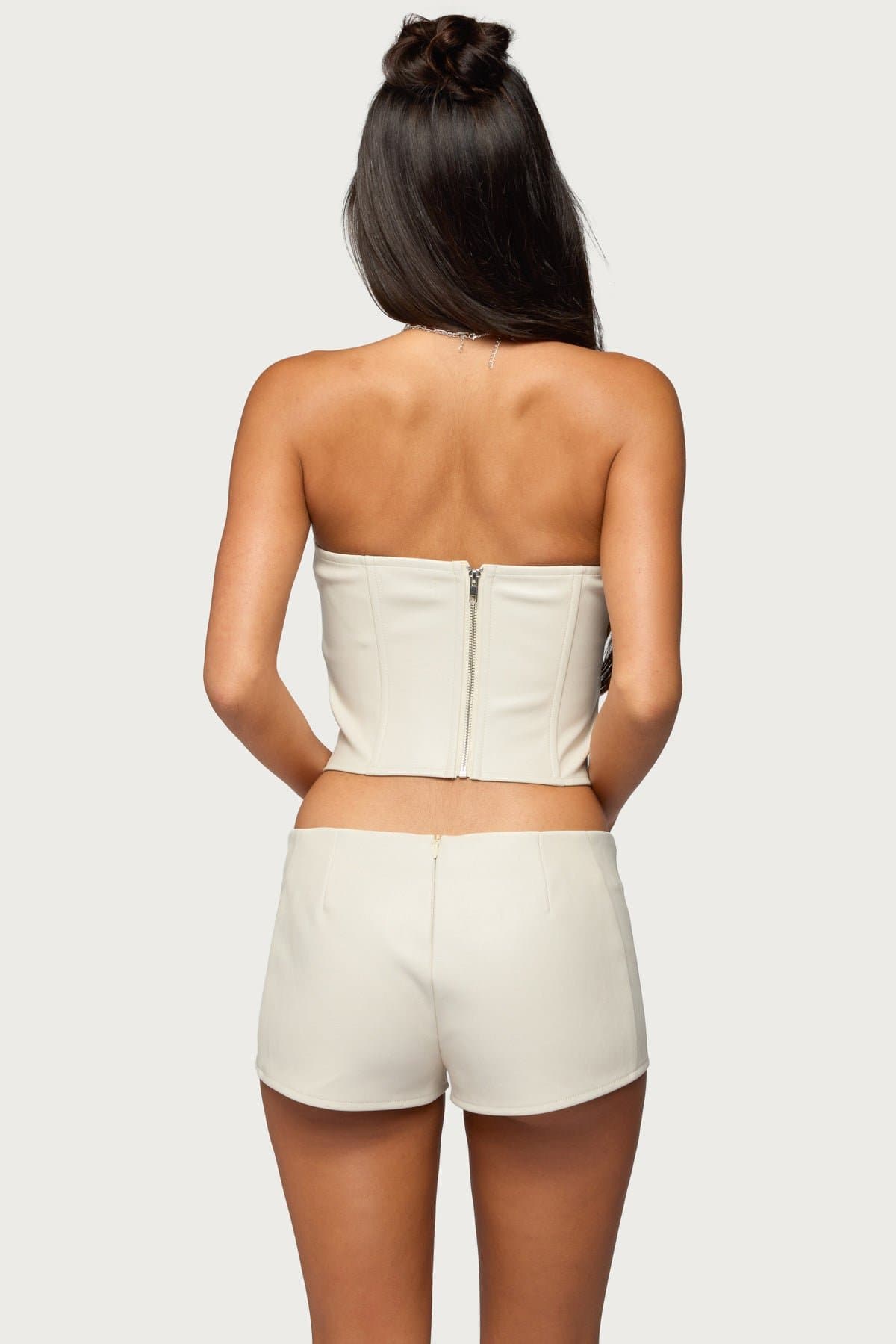 Wilde Lace Up Faux Leather Corset Strapless Polyurethane Rayon Top Size S