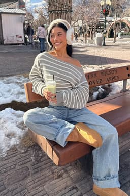 Mika Off Shoulder Oversized Striped Knit Sweater - Rayon Polyester Nylon