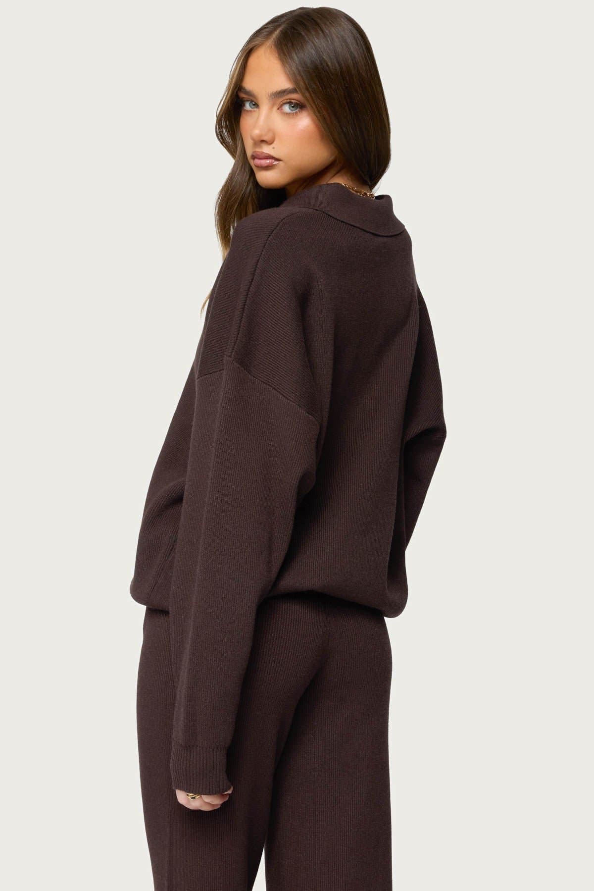 Lorie Oversized Knit Polo Sweater - Rayon Nylon Polyester Rugby Shirt