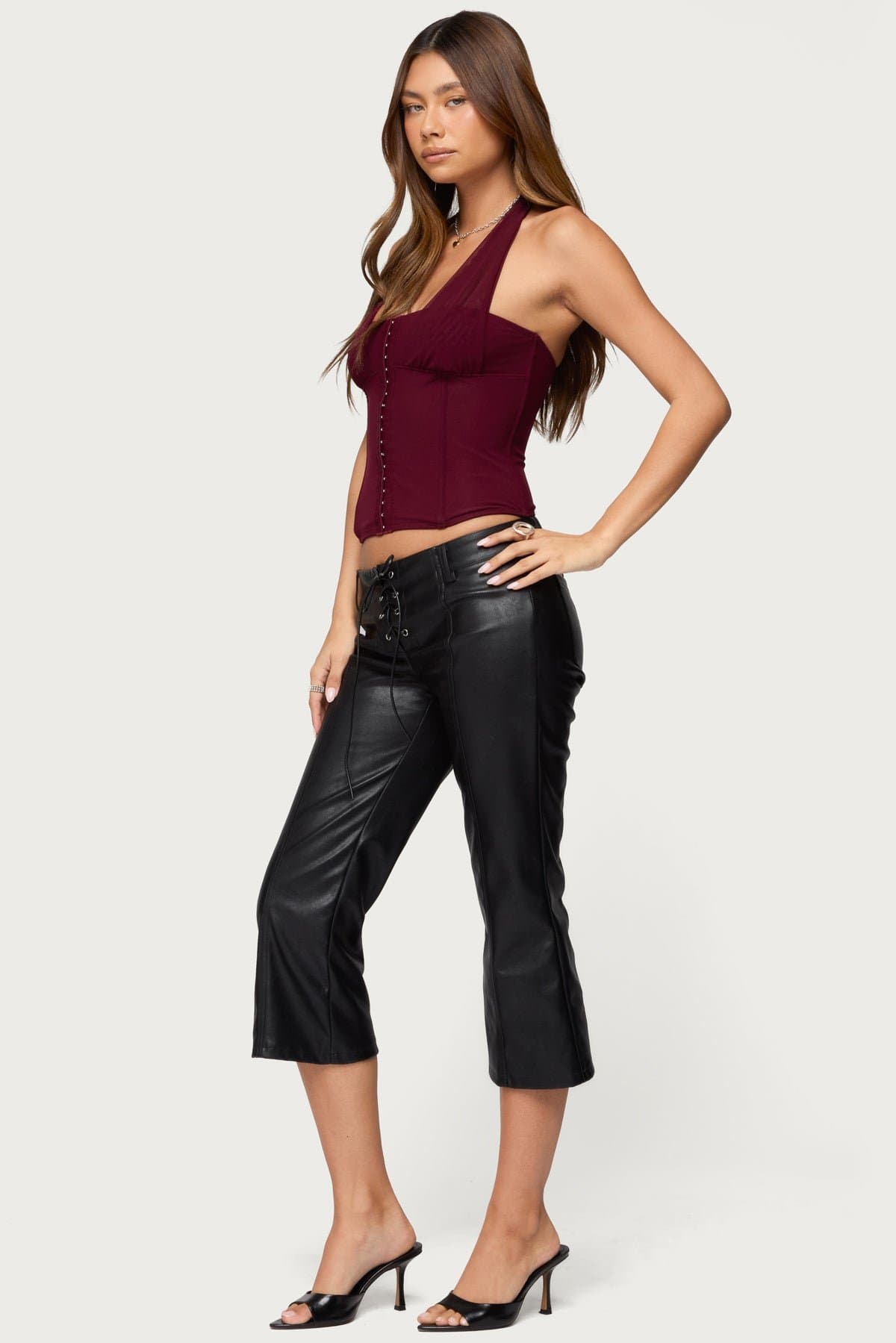 Rosalina Mesh Halter Corset - Boned Nylon Spandex Polyester Bodice