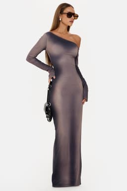Monroe One Shoulder Long Sleeve Maxi Dress with Body Illusion Print
