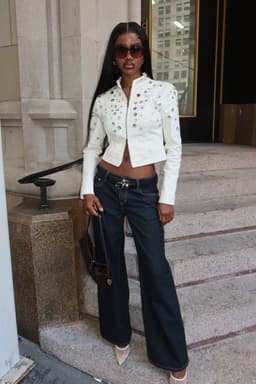 Elira Iridescent Fitted Jacket - Cotton Spandex with Front Zip and Button Detailing