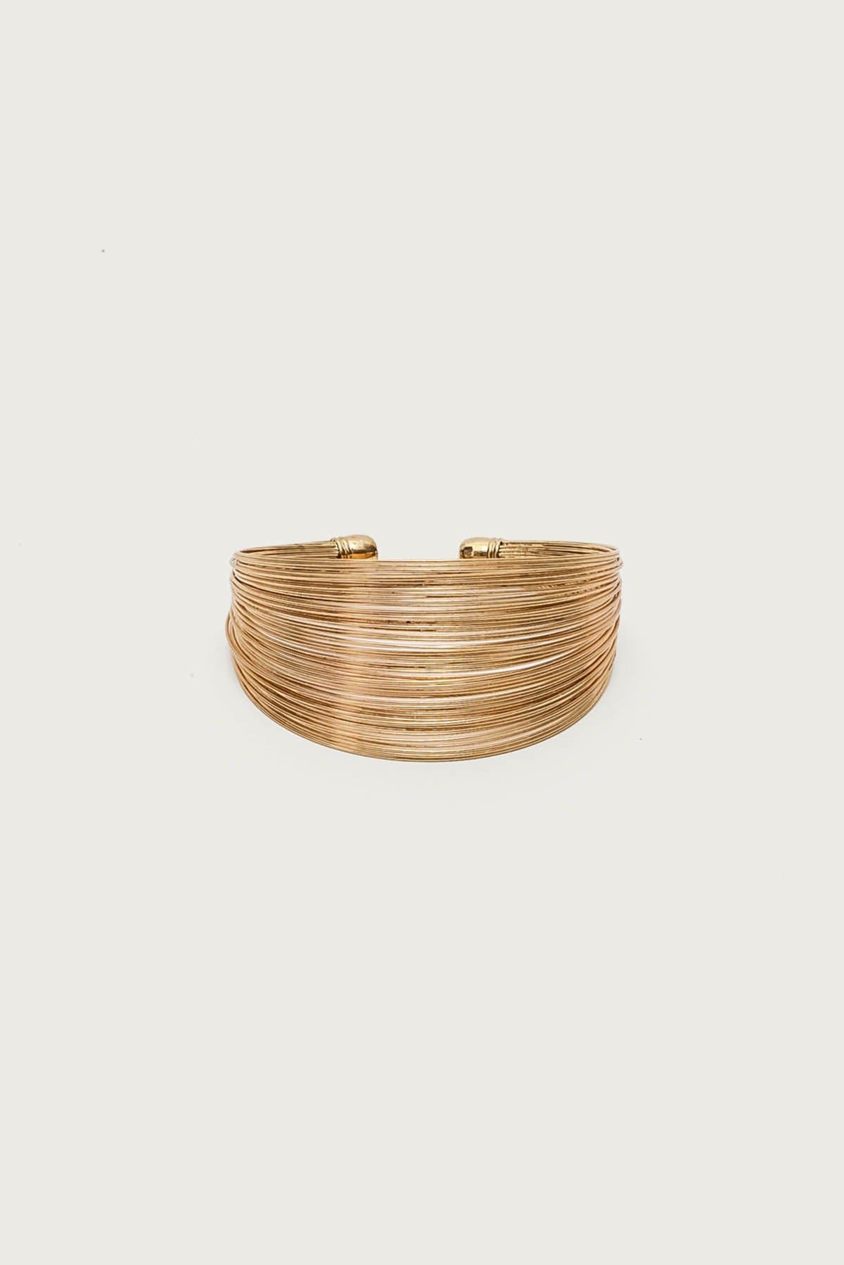 Layered Wire Cuff Bracelet Gold Tone Metal 2.4 Inch Length