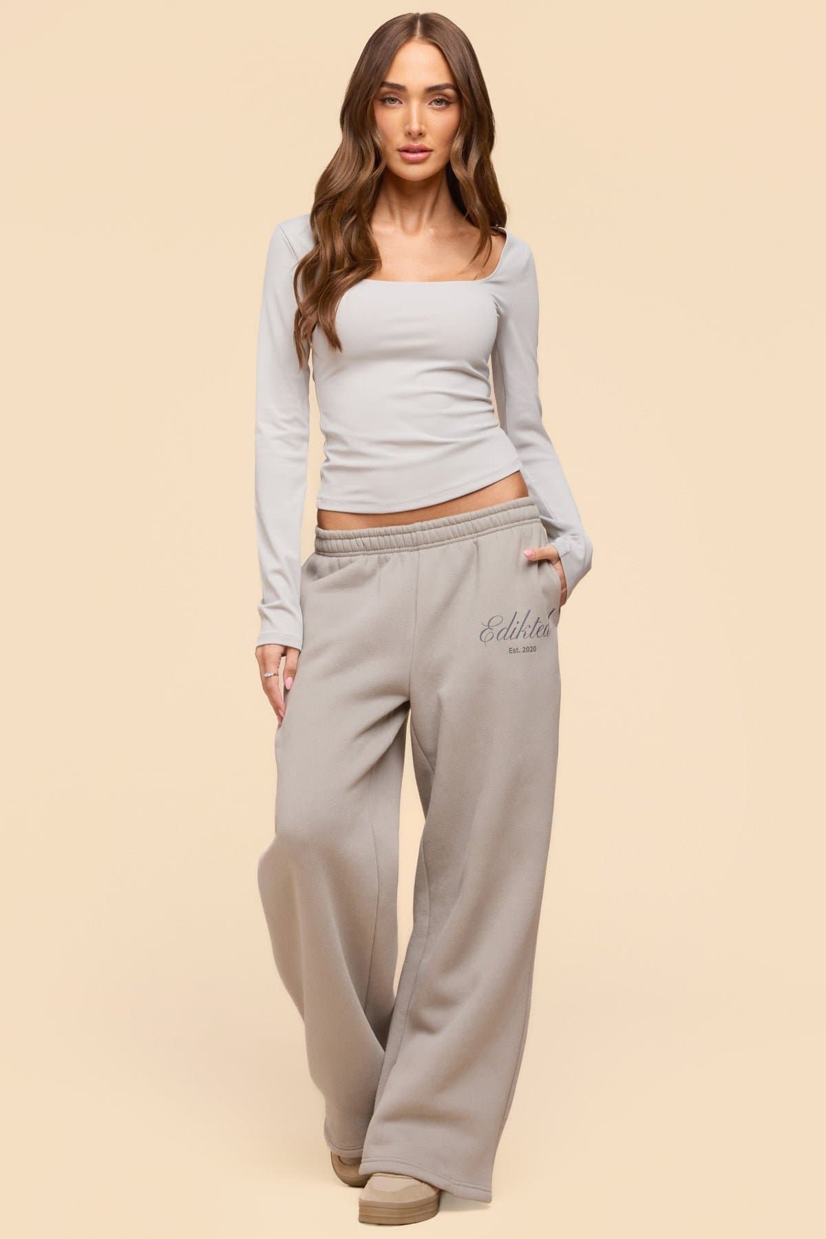 Hayden Square Neck Long Sleeve Fitted Top - Polyester Spandex