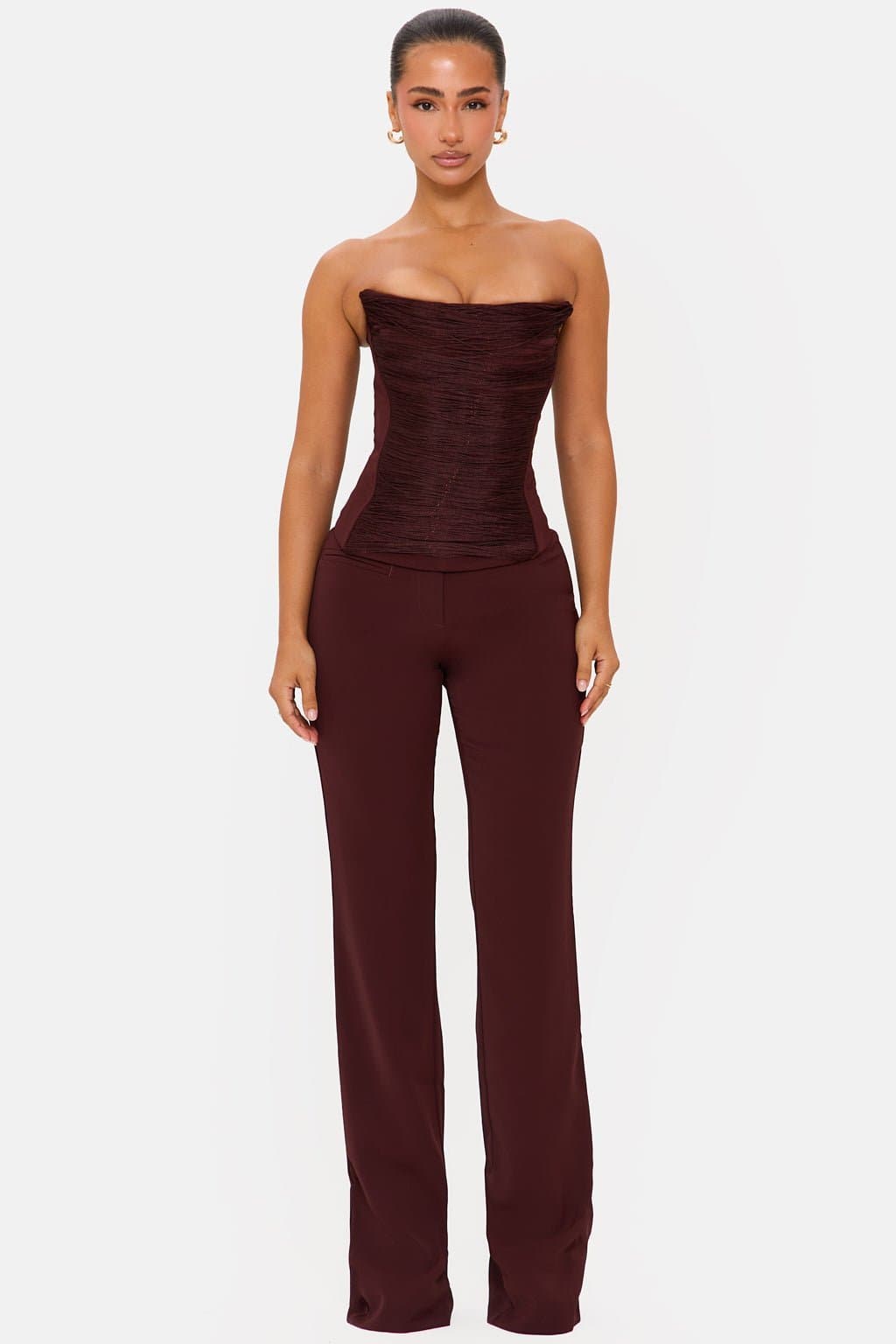 Brown Straight Leg Woven Pants 100% Polyester Functional Fly UK Size 8 87.5cm Inseam