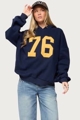 Rhyan 76 Oversized Hoodie - Polyester Cotton Graphic Patch Unisex Fit