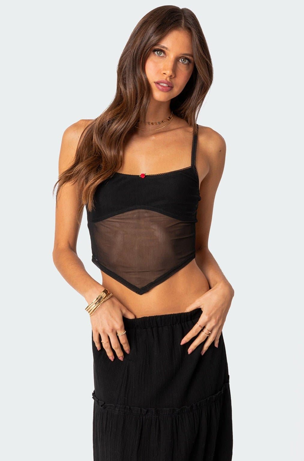 Cressida Sheer Mesh Tank Top with Adjustable Straps, Fully Lined Bust, Polyester Spandex