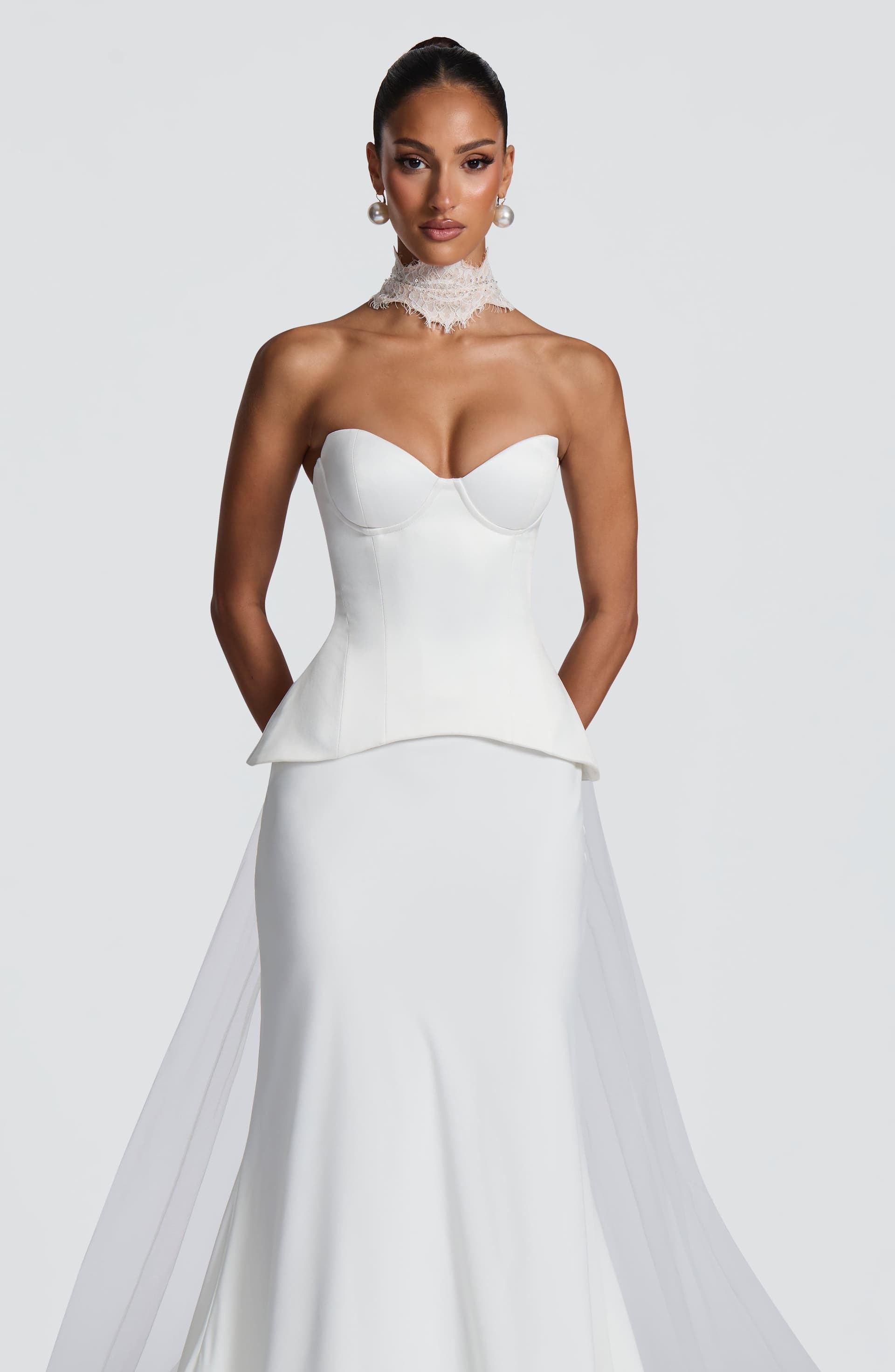 Ravenna Ivory Duchess Satin Strapless Corset with Underwire and Lace-Up Back