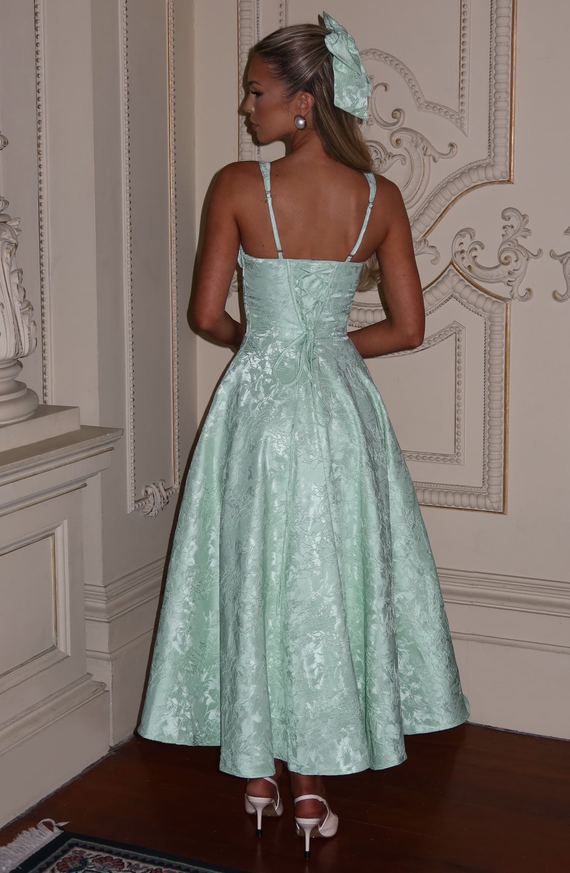 Amity Midi Dress - Mint Mono-Underwired Balconette Lace Trim Lace-Up Back