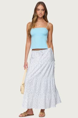 Charley Floral Tiered Maxi Skirt - Adjustable Tie Waist, Cotton Lyocell Blend