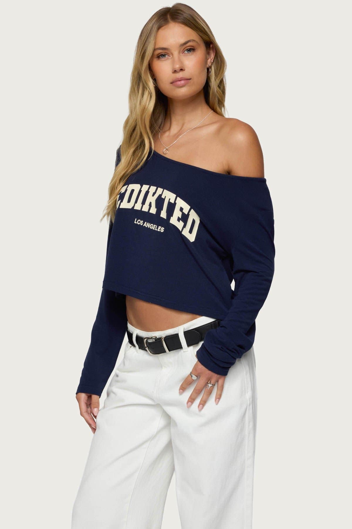 LA Babe Off Shoulder Long Sleeve Top - Polyester Spandex