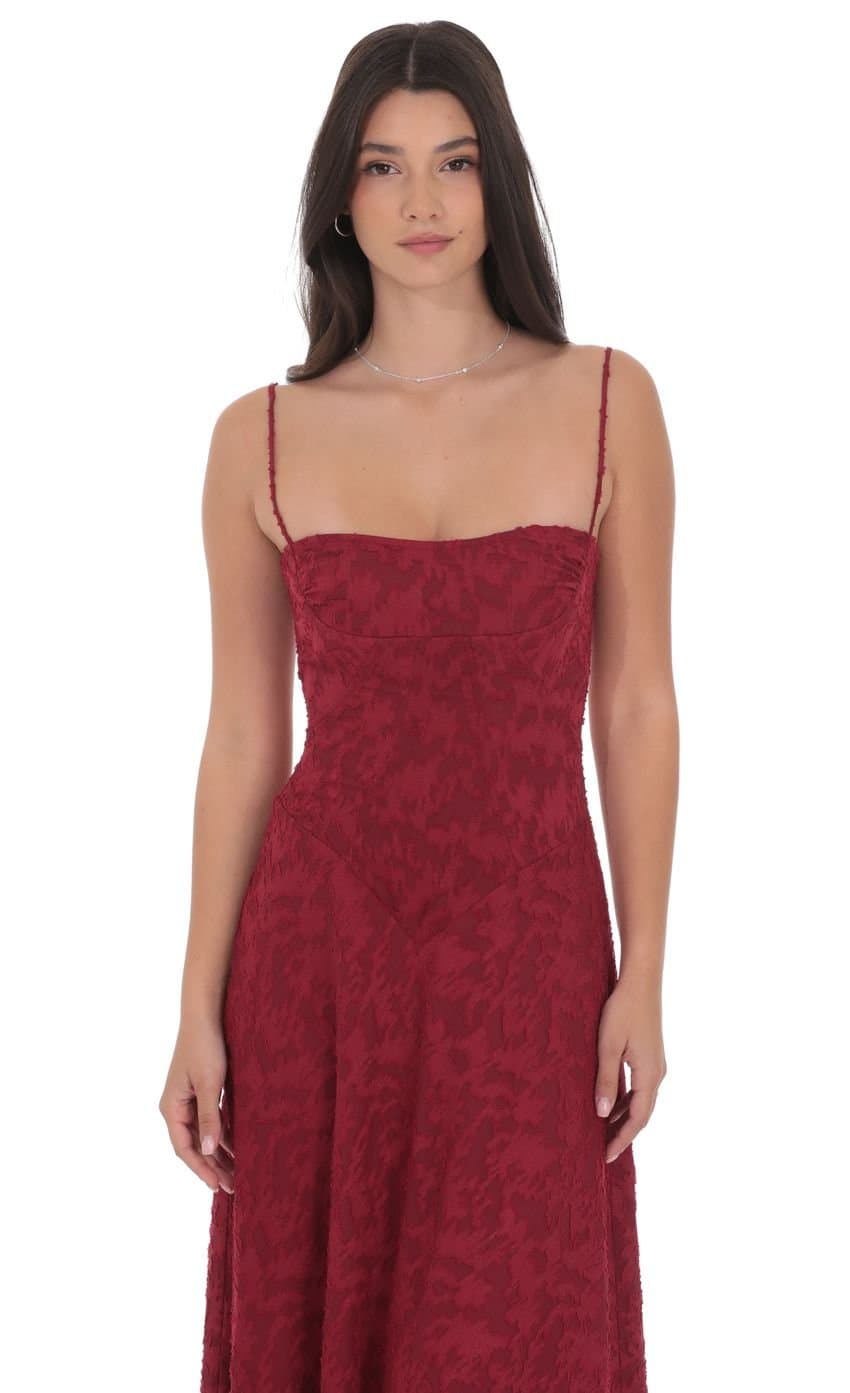 Burnout Lace-Up Maxi Dress in Maroon