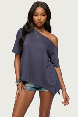 Josy Off Shoulder Handkerchief Top Oversized Fit Polyester Rayon Spandex