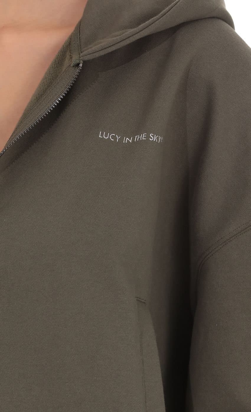 Cropped Cinch Waist Hoodie in Olive Green