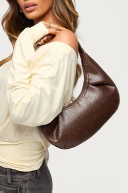 So Chic Faux Leather Shoulder Bag - Black Polyurethane 11.8" W x 8.3" H