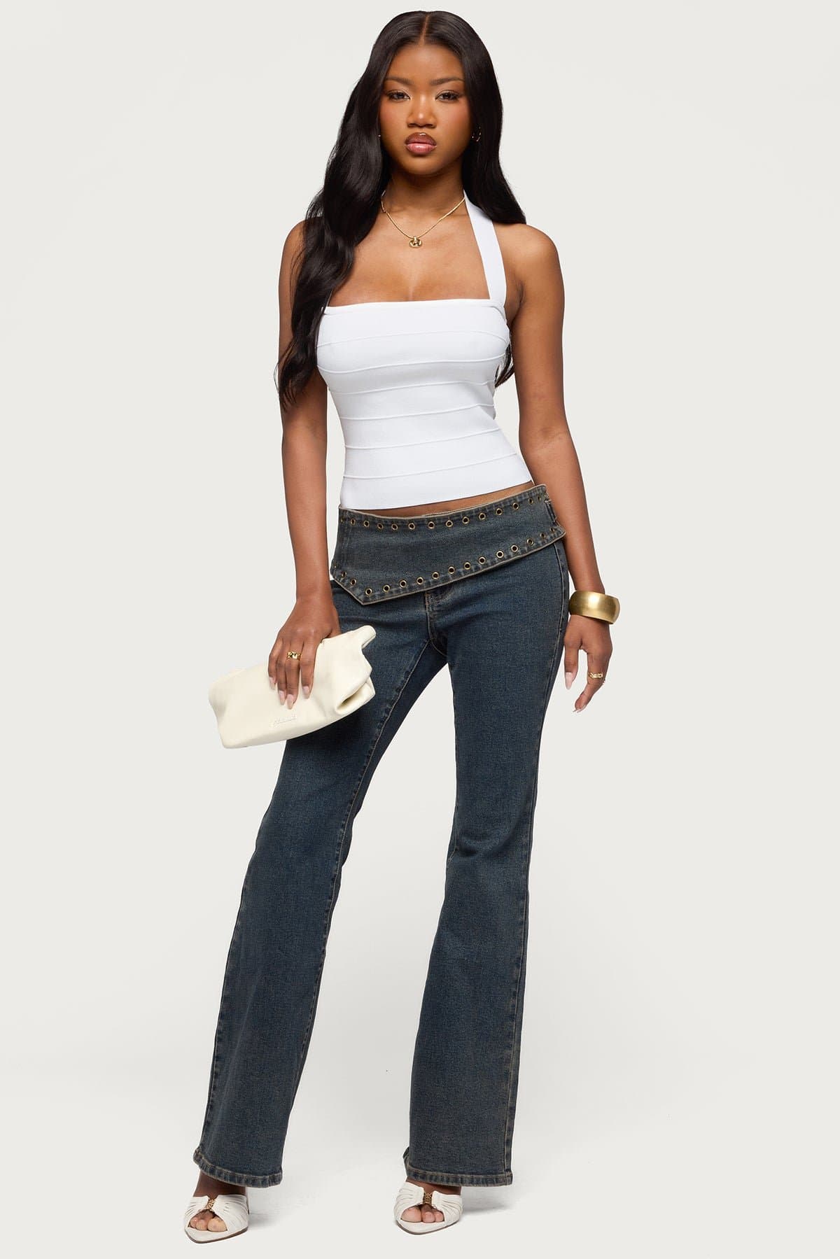 Esmerela Bandage Halter Top - Polyester Straight Neckline Back Zip