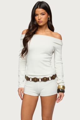 Arianna Off Shoulder Fitted Knit Sweater - Acrylic
