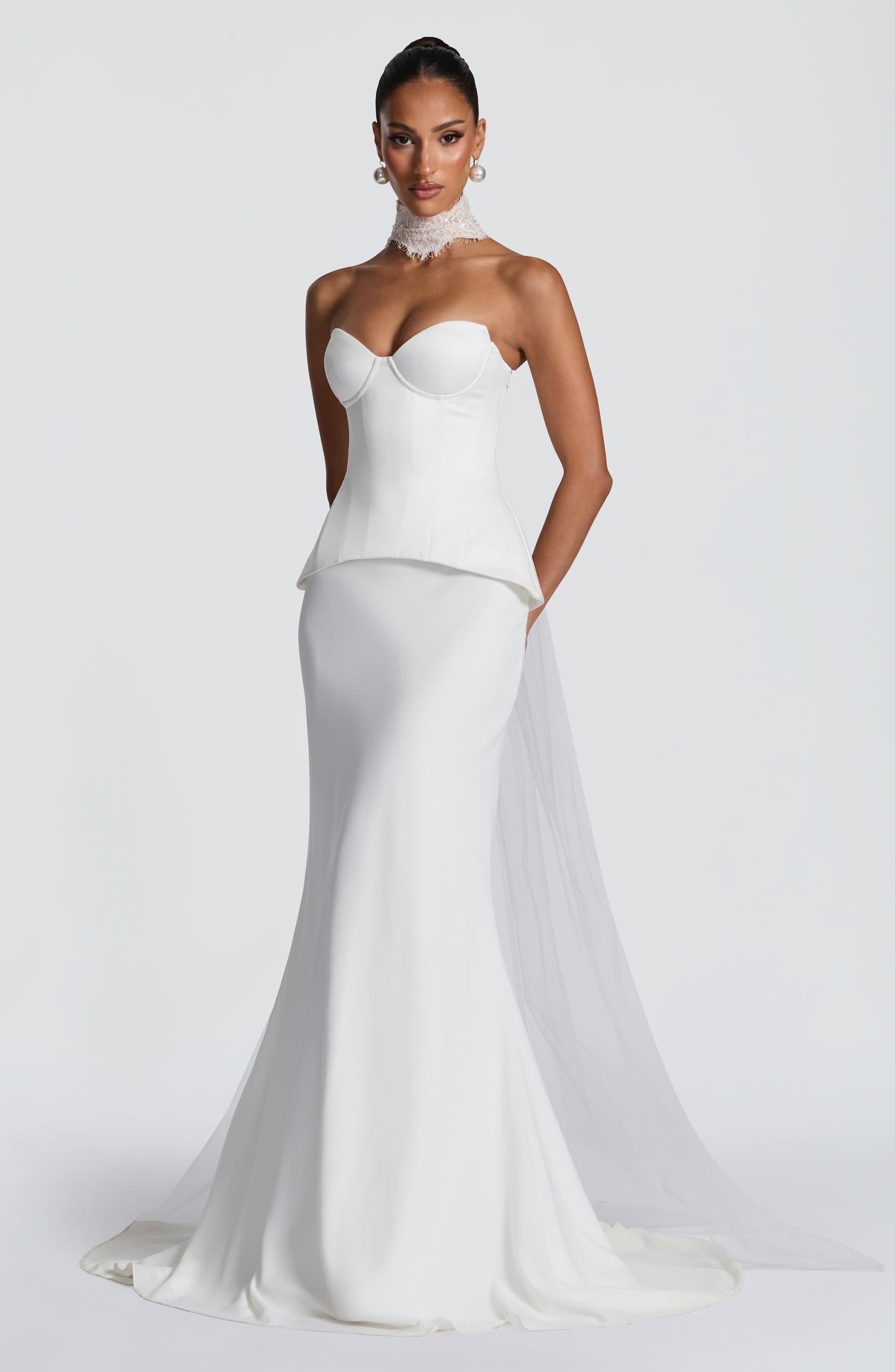 Kaia Maxi Skirt in Ivory Chiffon with Mermaid Silhouette and Train