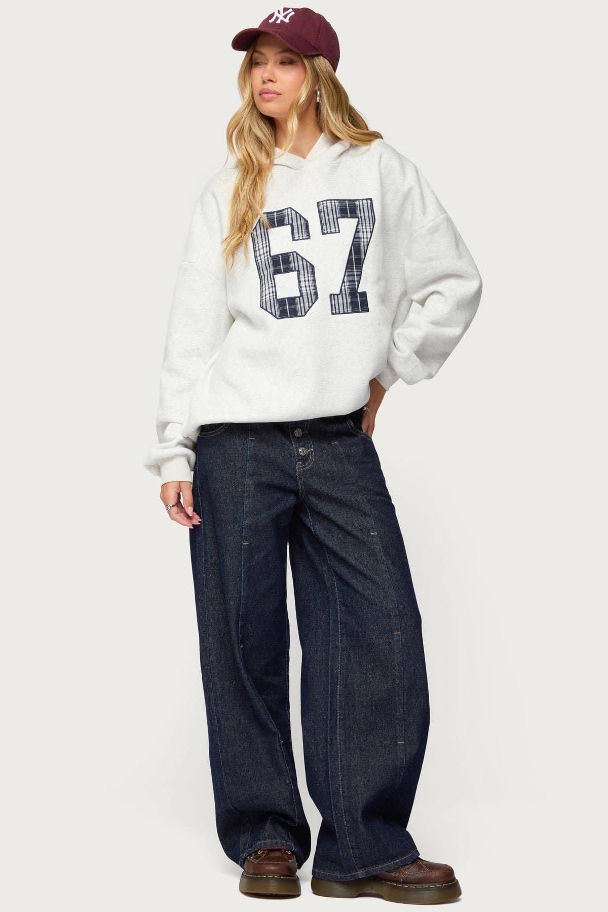 Gali Plaid 67 Oversized Hoodie - Polyester Cotton Embroidered Patch Unisex Fit