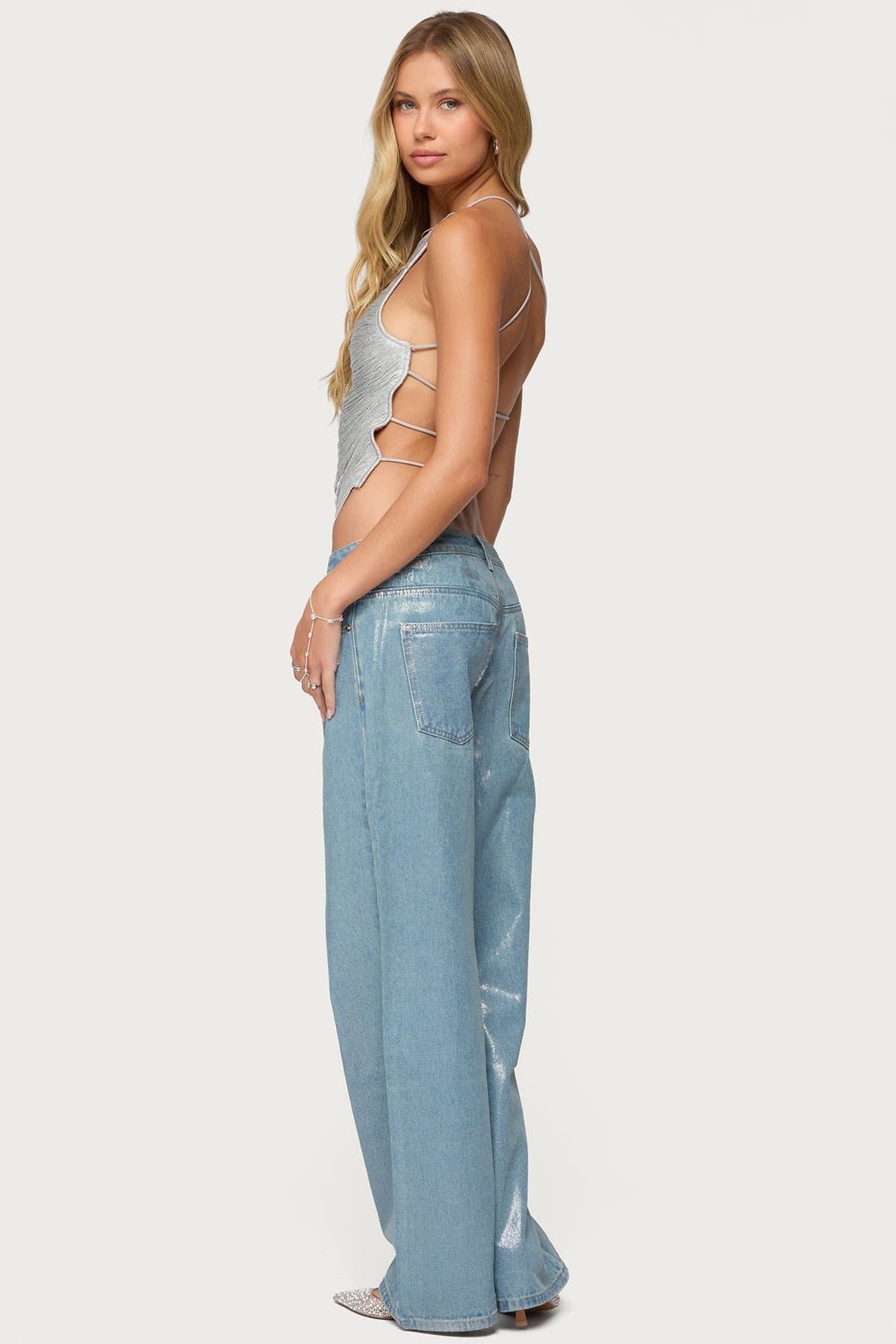 Kalana Crisscross Backless Fringed Top - Metallic Nylon Spandex Polyester