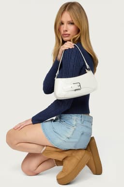 Buckle Up Faux Leather Bag - Polyurethane Rayon 10in Width 4.3in Height