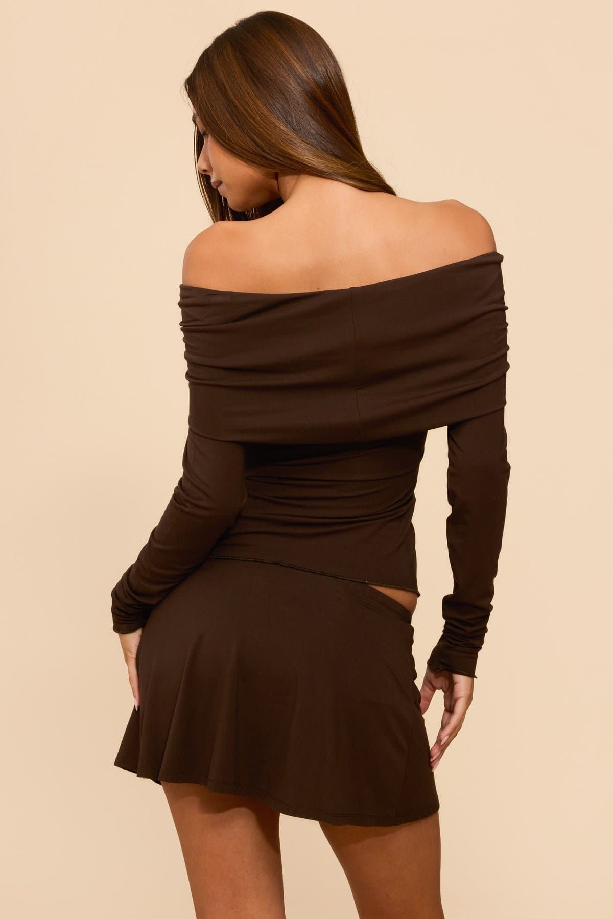 Habiba Foldover Off Shoulder Long Sleeve Top in Rayon Spandex